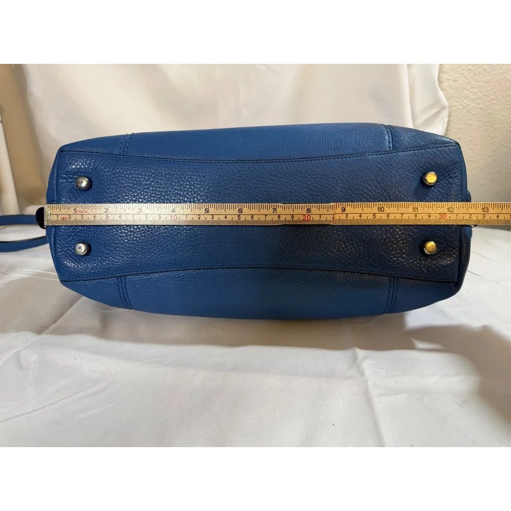Coach Blue Pebbled Leather Satchel Bag and Matching Wallet Set with Charm